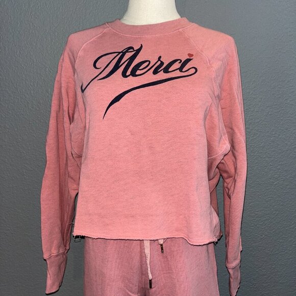 ANTHROPOLOGIE SUNDRY "Merci" SWEATSUIT CROPPED SWEATSHIRT & SWEATPANTS Sizes 1/0 - Picture 2 of 16